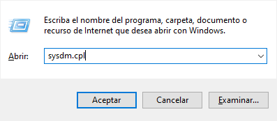abrir comando sysdm.cpl en Windows