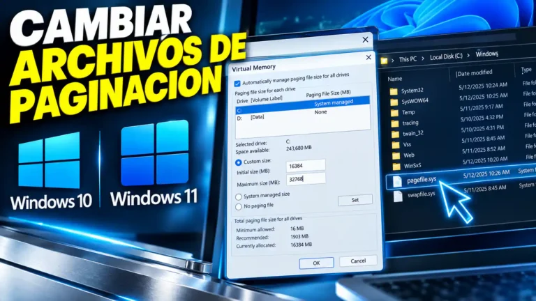 archivo de paginación en Windows memoria virtual