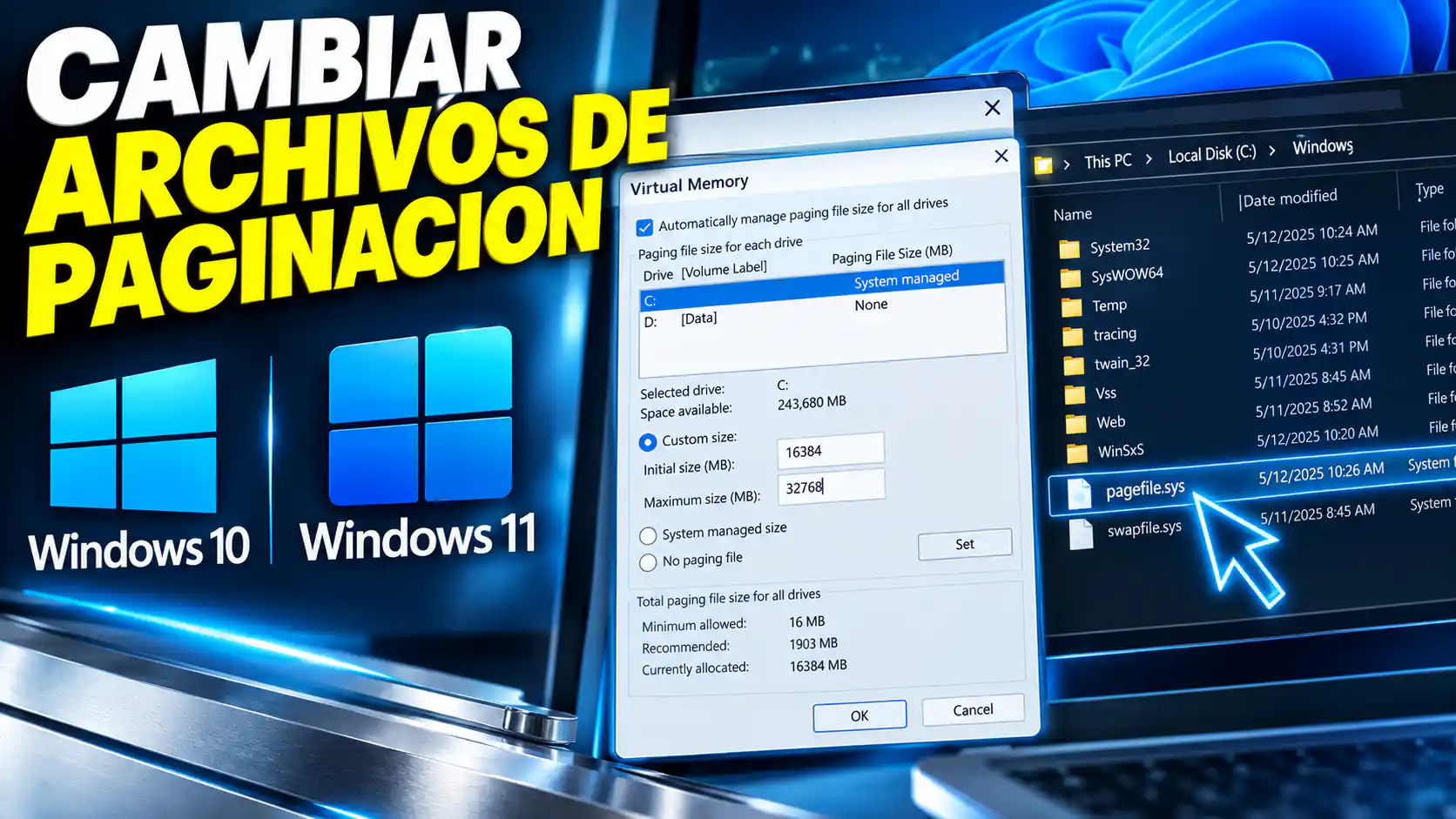 archivo de paginación en Windows memoria virtual
